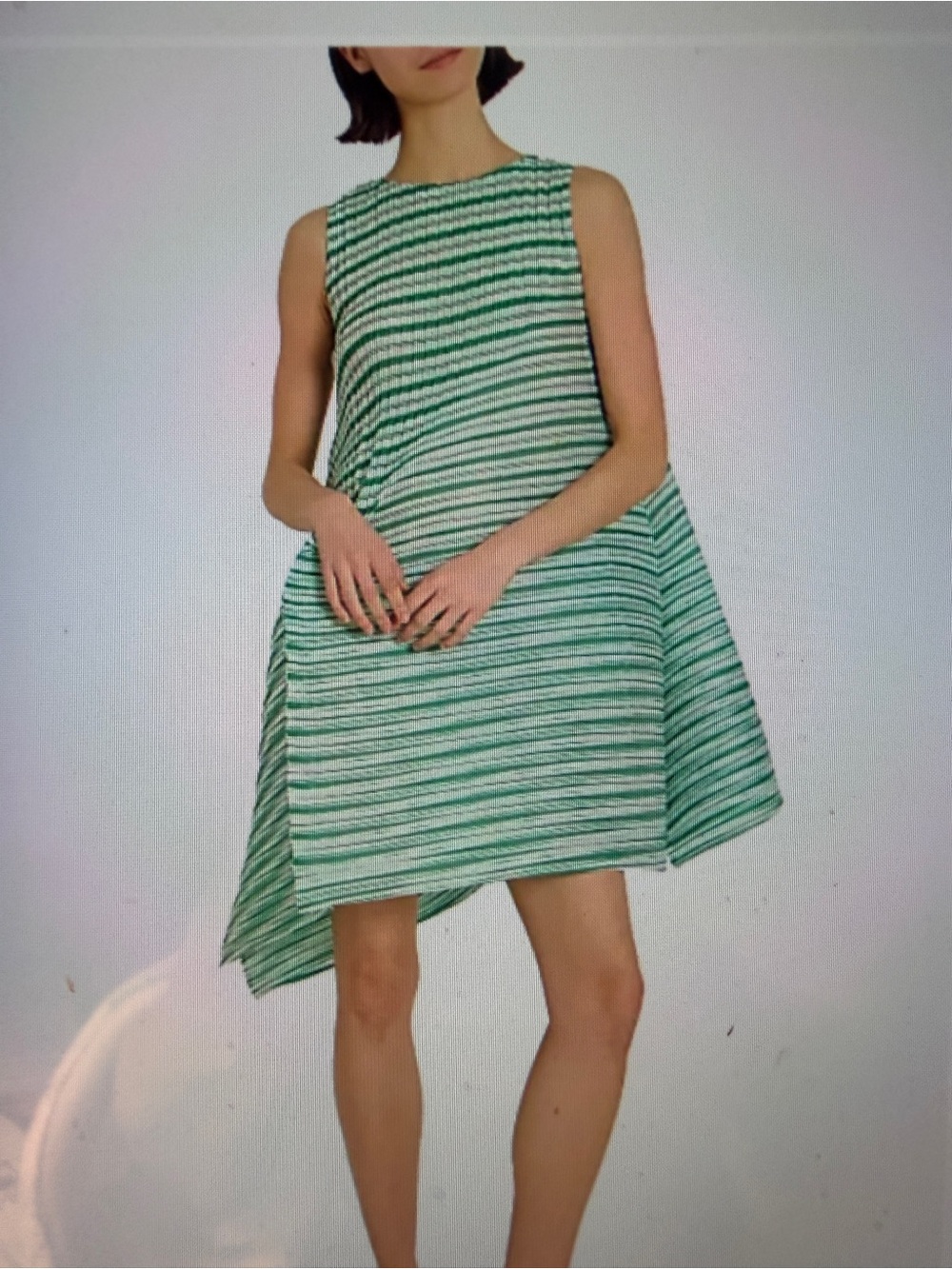 Issey Miyake NEW  2026 Green Striped Sleeveless A-Line Dress